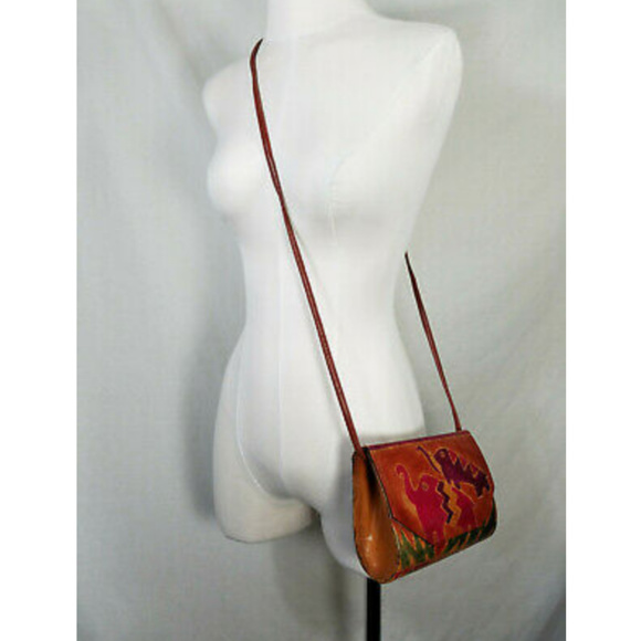 Unknown Handbags - Vintage Leather Elephant Tribal Crossbody Purse